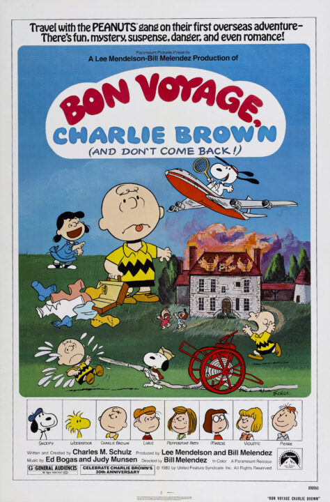 BON VOYAGE, CHARLIE BROWN (AND DON'T COME BACK!), US poster, top from left: Lucy Van Pelt, Charlie Brown, Snoopy, bottom from left: Snoopy, Woodstock, Charlie Brown, Linus Van Pelt, Peppermint Patty, Marcie, Violette, Pierre, 1980