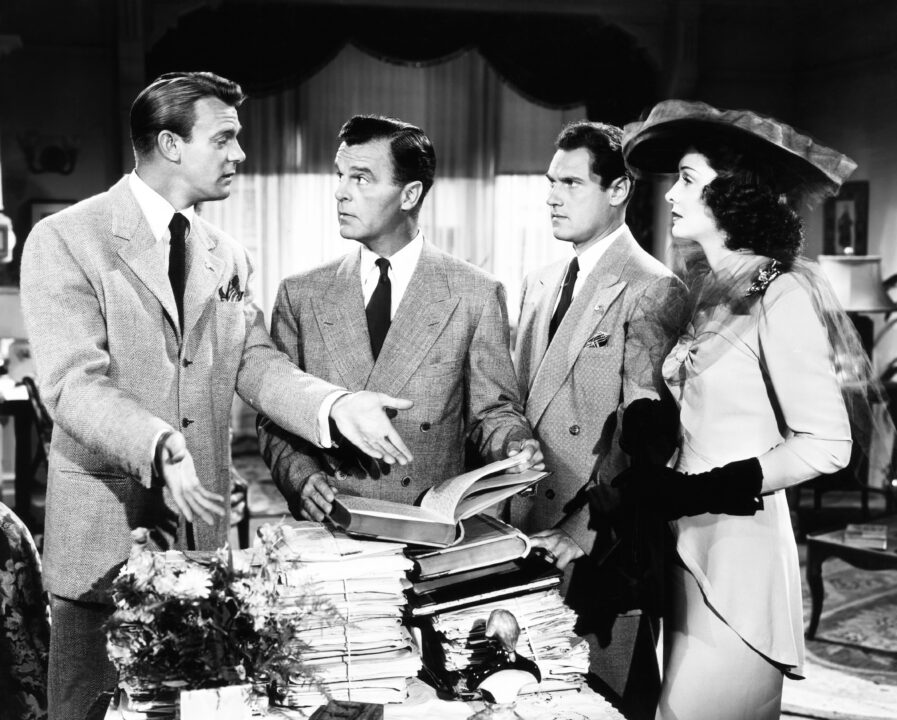 BREWSTER'S MILLIONS, from left: Dennis O'Keefe, Neil Hamilton, Herbert Rudley, Gail Patrick, 1945