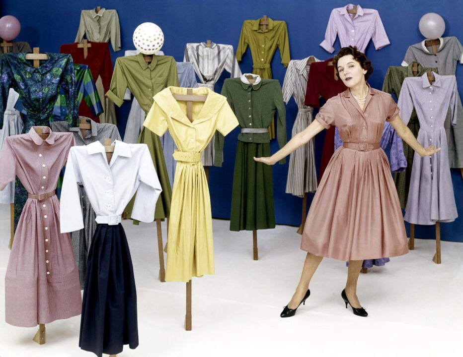 FATHER KNOWS BEST, Jane Wyatt, showing off some of her wardobe, 1959.