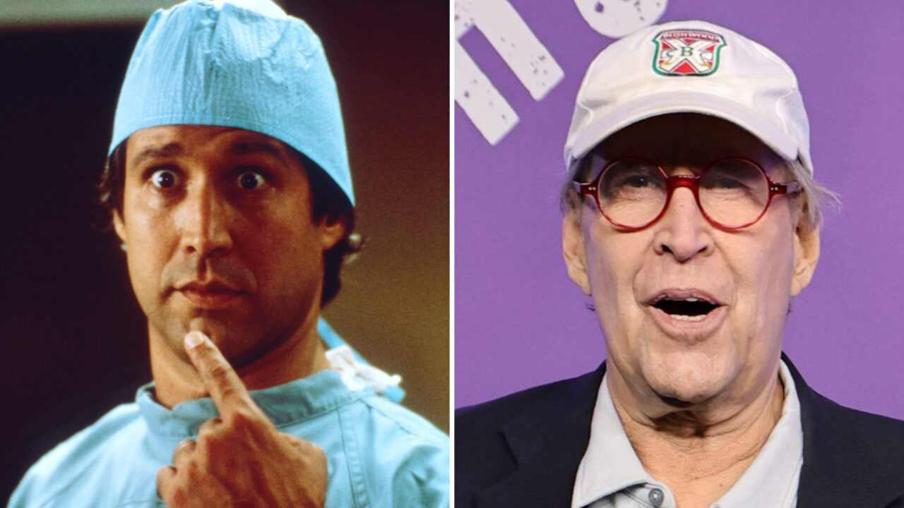 Chevy Chase in Fletch and in 2025 split image