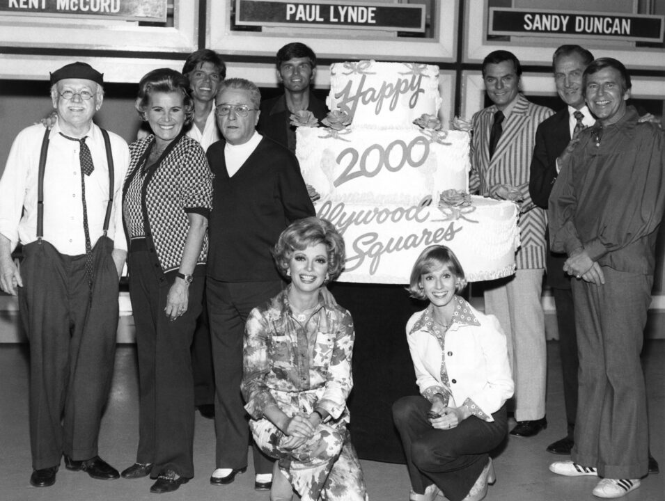 THE HOLLYWOOD SQUARES, from left: Charlie Weaver, Rose Marie, John Davidson, George Gobel, Ruta Lee, Kent McCord, Sandy Duncan, Peter Marshall, Vincent Price, Paul Lynde celebrating 2000th show (1974), 1965-82.