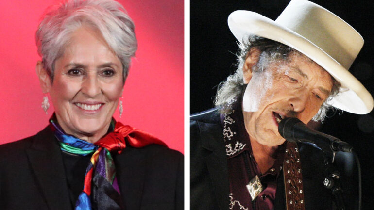 Joan Baez and Bob Dylan split image