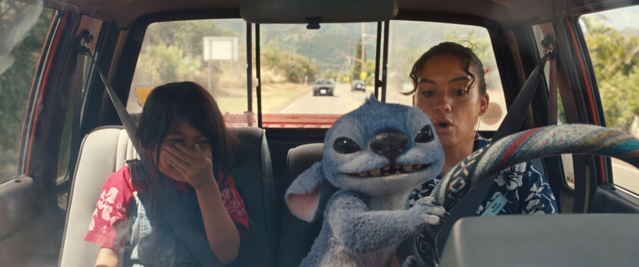 LILO & STITCH, (aka LILO AND STITCH), from left: Maia Kealoha, Stitch (voice: Chris Sanders), Sydney Agudong, 2025