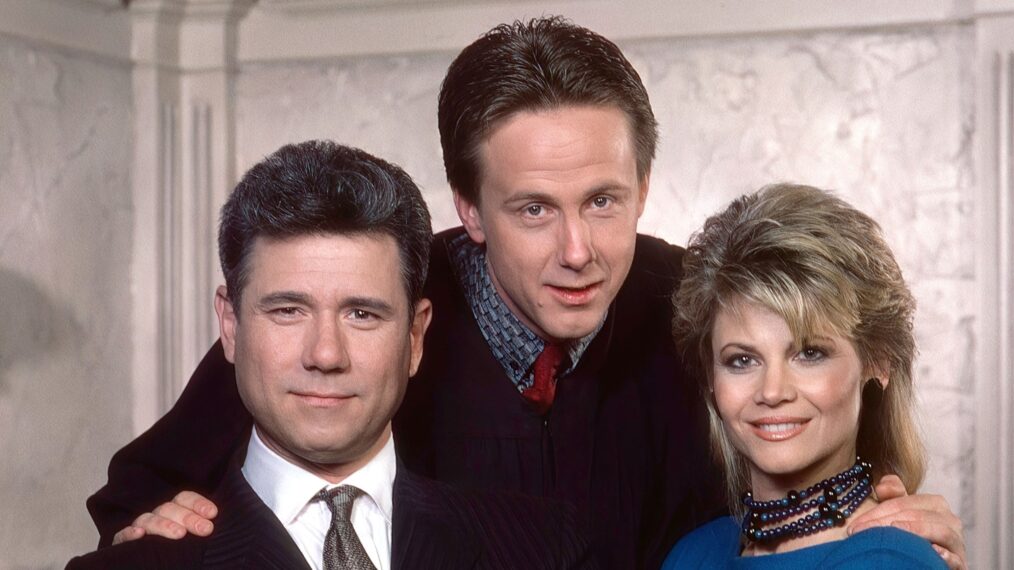 NIGHT COURT, from left: John Larroquette, Harry Anderson, Markie Post, 1984-92.