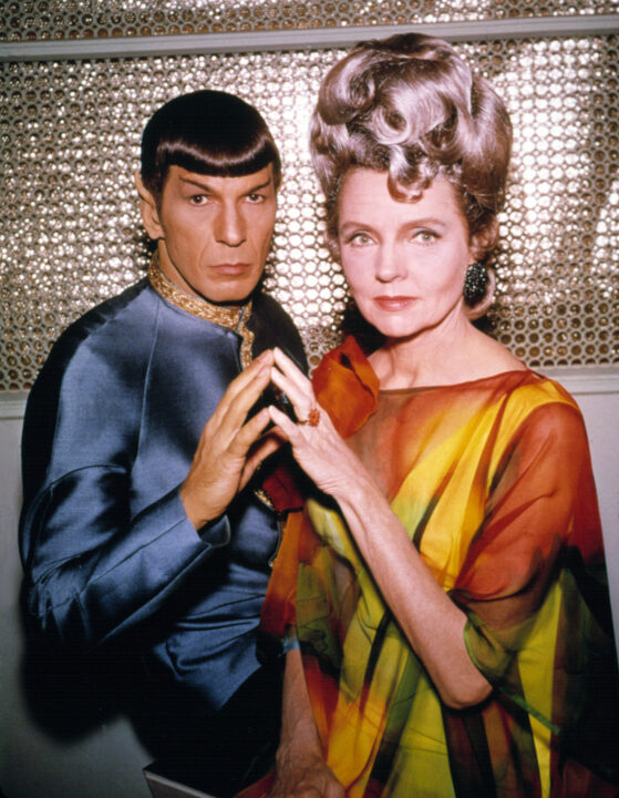 STAR TREK, 1966-69, Ep#44--"Journey To Babel", Leonard Nimoy (as Spock), and Jane Wyatt (as Amanda, Spock's human mother)--11/17/67.