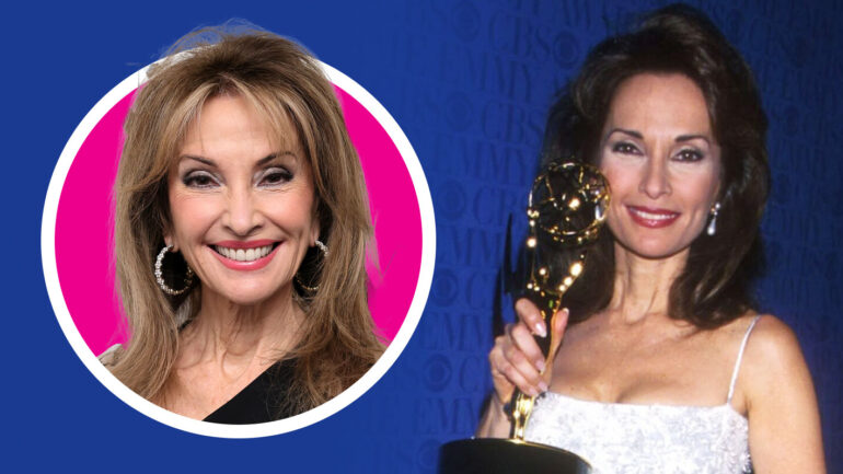 Susan Lucci with Emmy in 1999 and in 2025