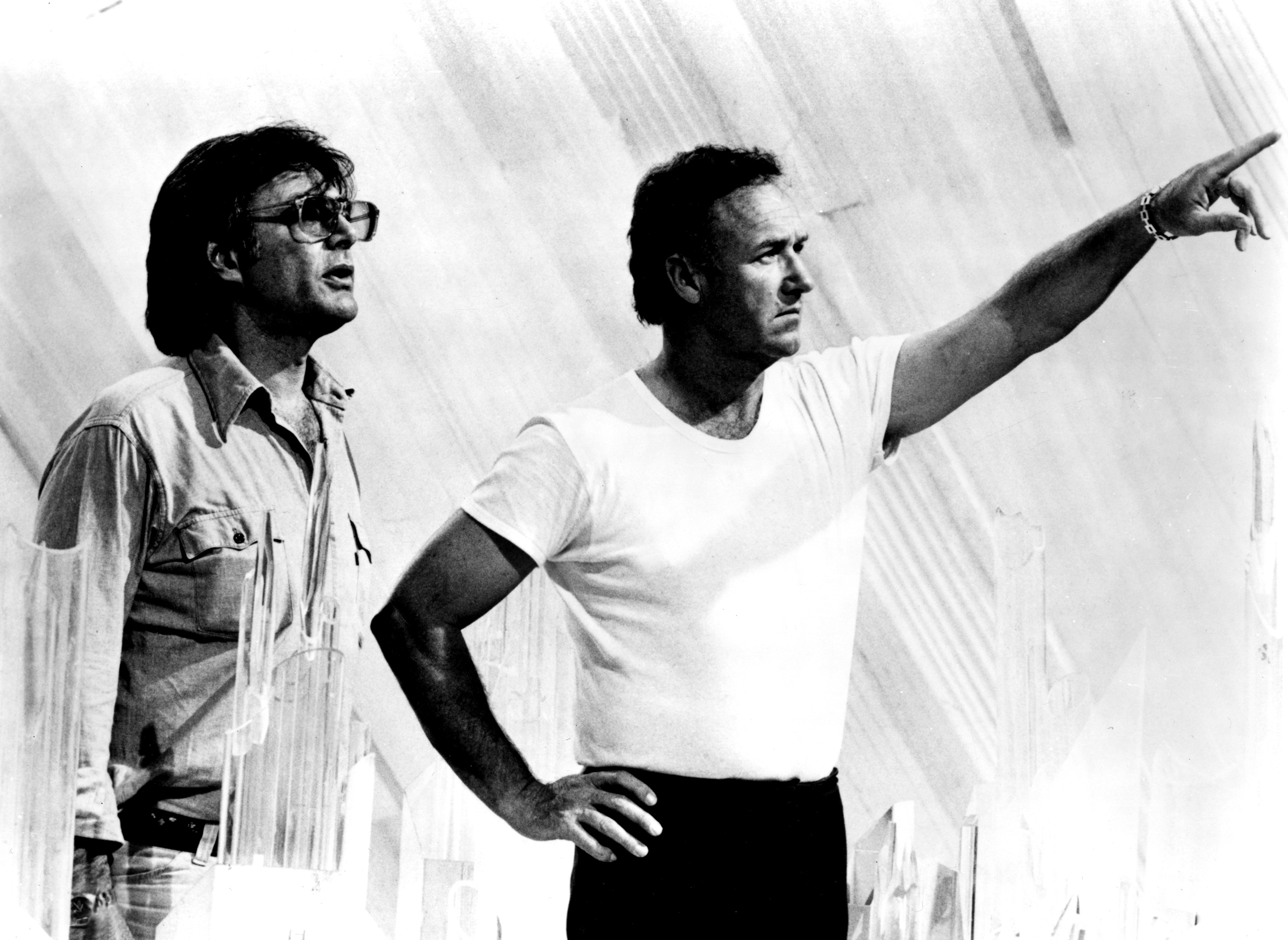 SUPERMAN, director Richard Donner, Gene Hackman on the set, 1978