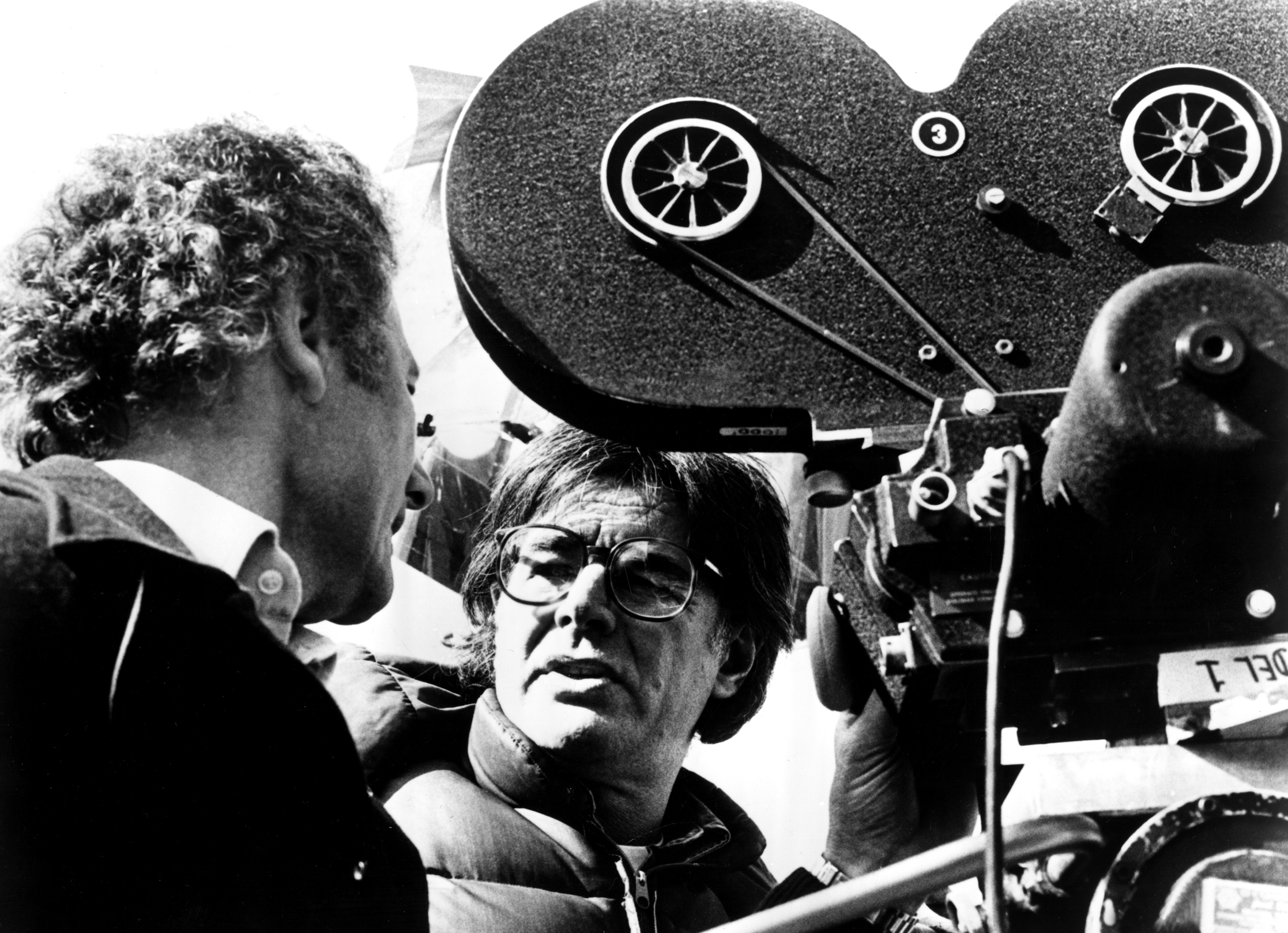 SUPERMAN, cinematographer Geoffrey Unsworth, director Richard Donner on set, 1978