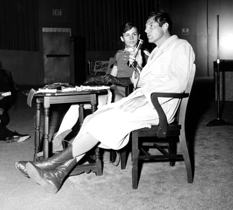 BATMAN, from left, Burt Ward, Adam West, on-set, 1966-68