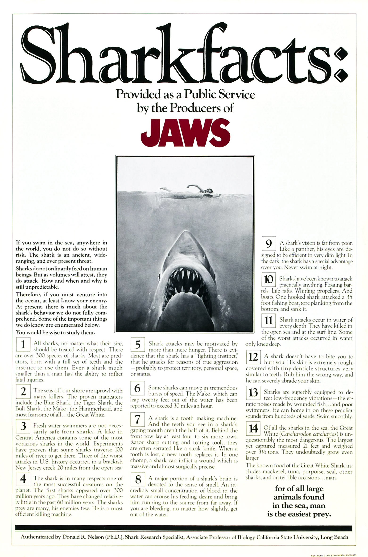 JAWS, poster art, 1975.