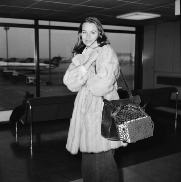 American singer-songwriter and actress Michelle Phillips, former member of The Mamas & the Papas, at Heathrow Airport, London, UK, 22nd January 1974