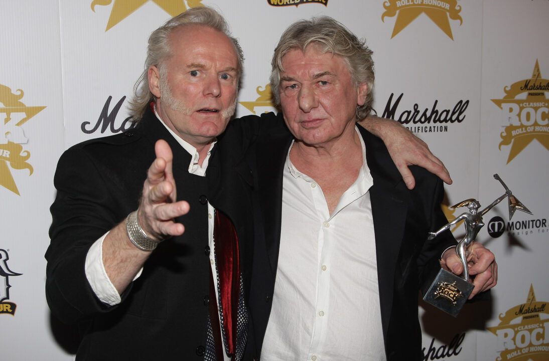 Drummer Martin Chambers and Mick Ralphs from rock group Mott the Hoople with their Comeback award during the Classic Rock Roll Of Honour Awards at the Park Lane Hotel on November 2, 2009 in London, England. Chambers had replaced Dale Griffin, Mott's regular drummer, due to ill health.
