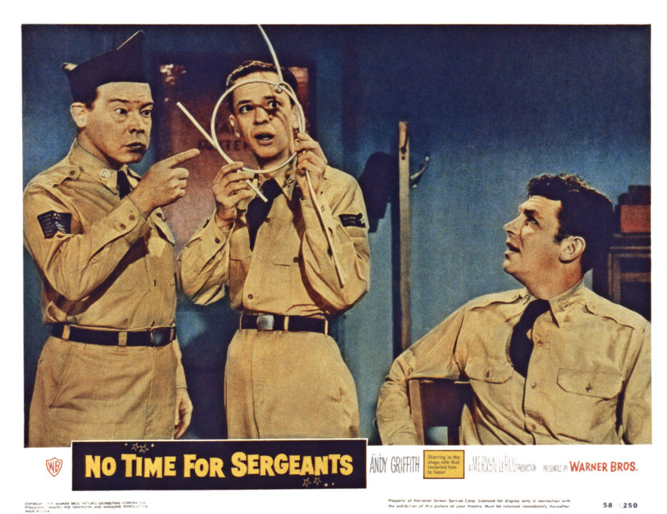 NO TIME FOR SERGEANTS, US lobbycard, from left: Myron McCormick, Don Knotts, Andy Griffith, 1958