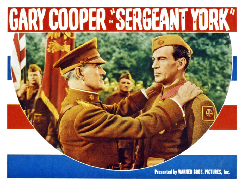 SERGEANT YORK, US lobbycard, from left: Joseph W. Girard as General John J. Pershing, Gary Cooper, 1941