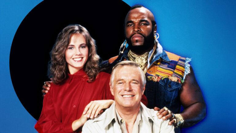 THE A-TEAM, from left: Melinda Culea, George Peppard, Mr. T, (Season 2, 1983-84), 1983-87.