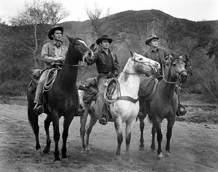 THE VIRGINIAN (aka THE MEN FROM SHILOH), from left: Gary Clarke, James Drury, Doug McClure, 1962-71.