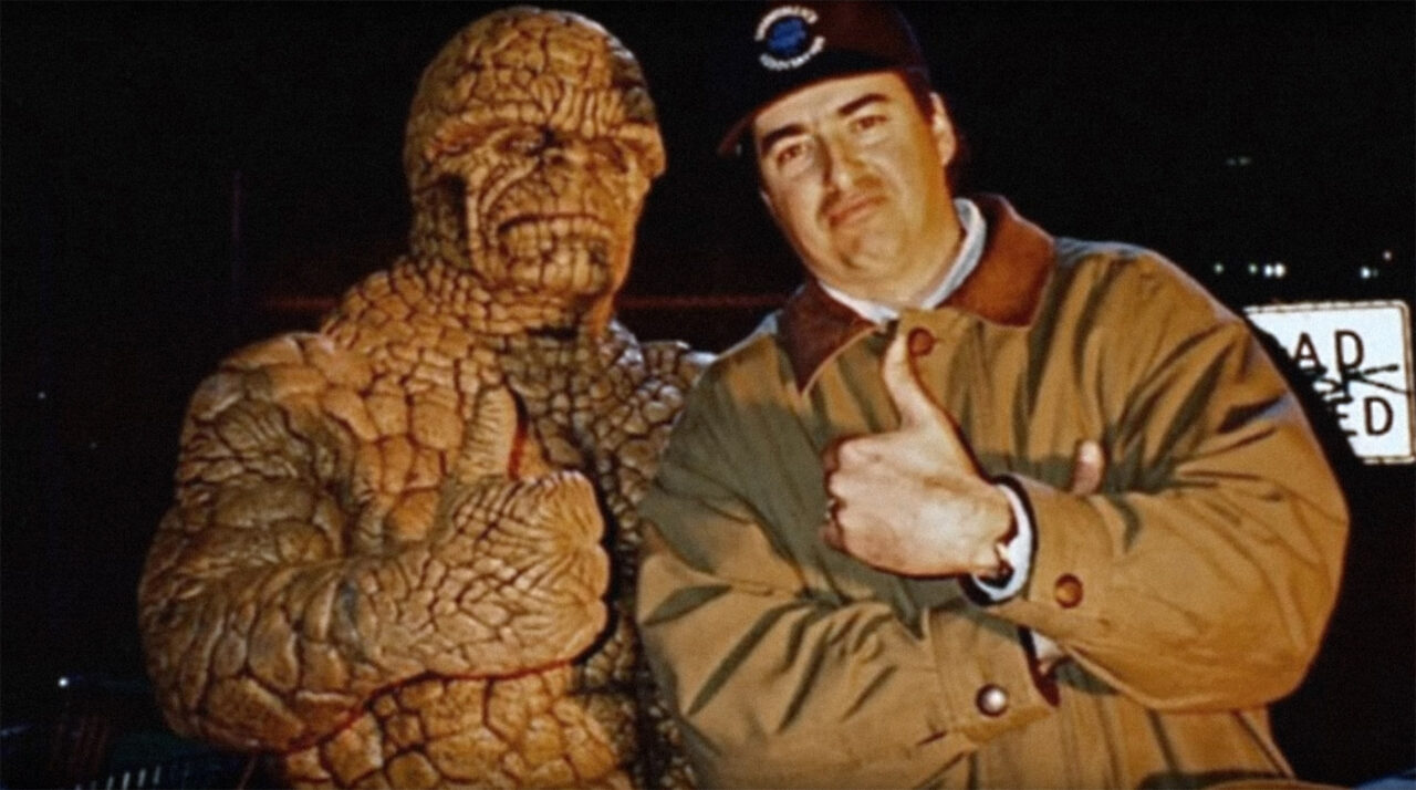 DOOMED: THE UNTOLD STORY OF ROGER CORMAN'S THE FANTASTIC FOUR, from left: Carl Ciarfalio (as The Thing), Oley Sassone, on set, 2015.