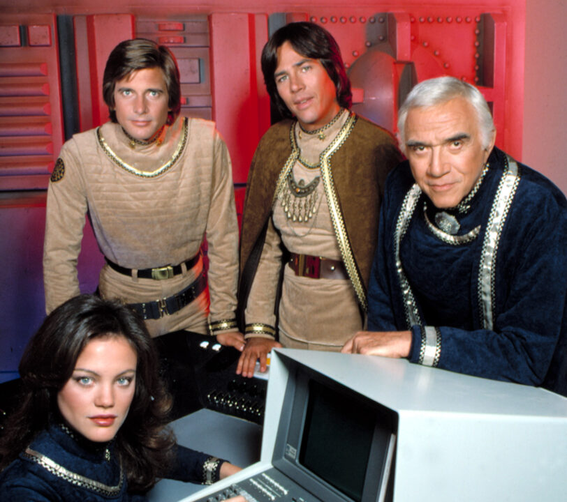 BATTLESTAR GALACTICA, Maren Jensen, Dirk Benedict, Richard Hatch, Lorne Greene, 1978 - 1979. 