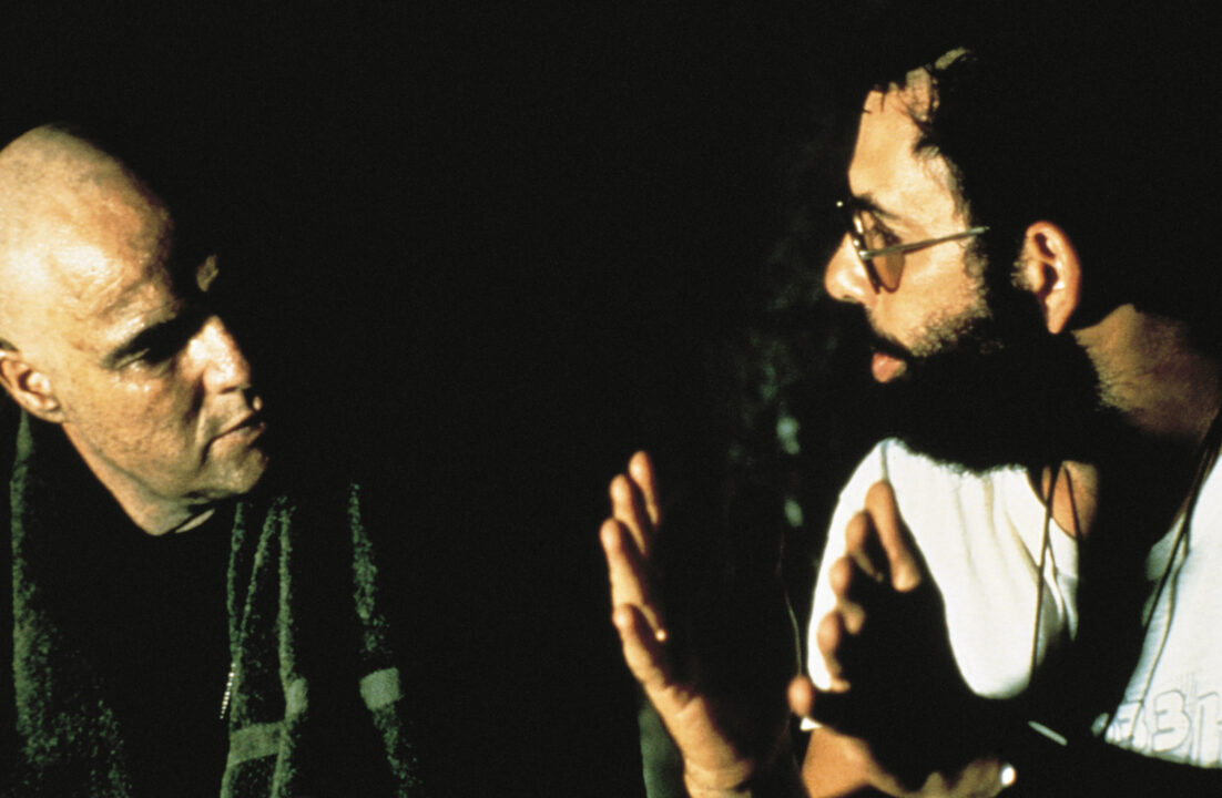 APOCALYPSE NOW, Marlon Brando, director Francis Ford Coppola on set, 1979. 