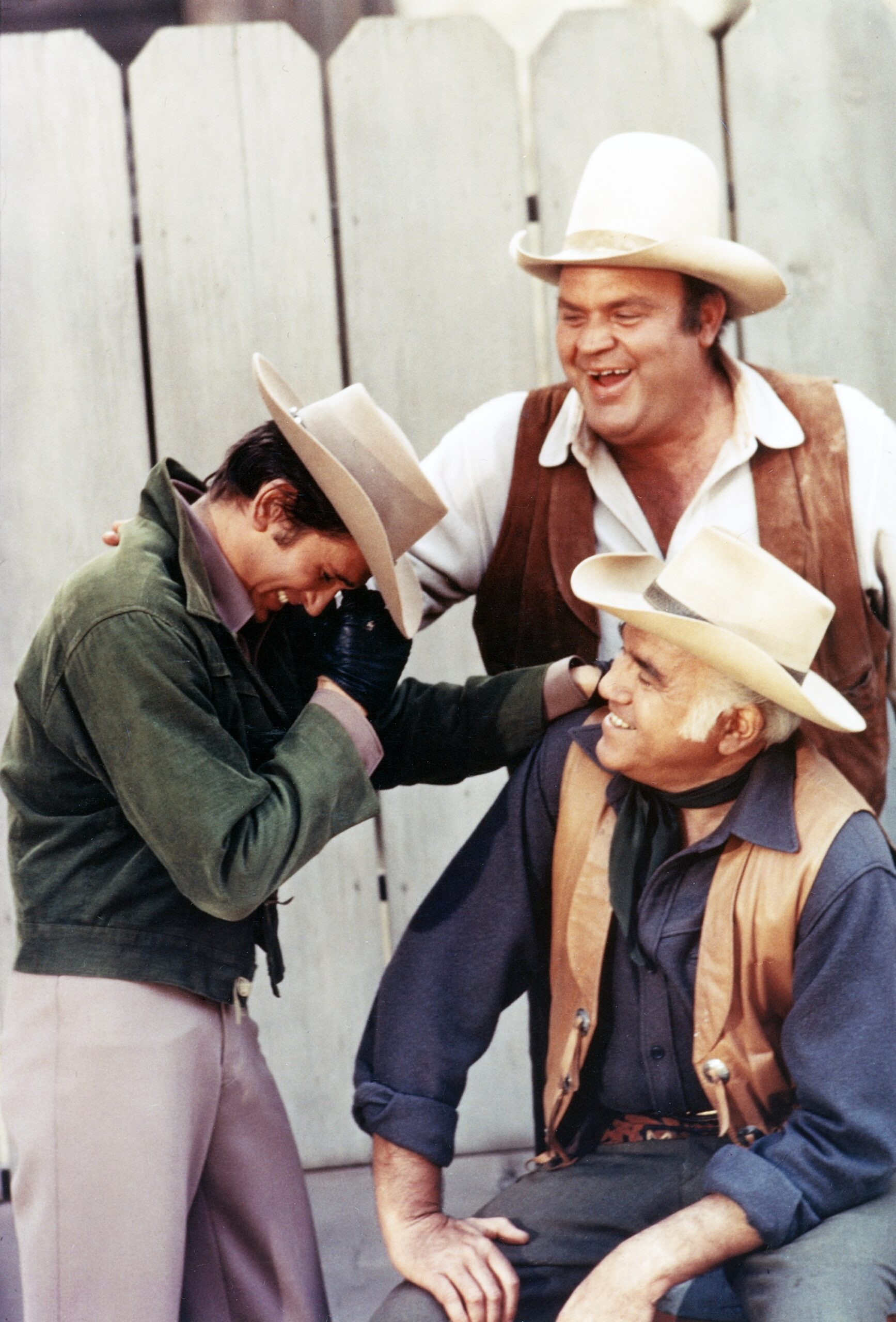 BONANZA, from left: Michael Landon, Dan Blocker (top), Lorne Greene, 1967, 1959-1973.