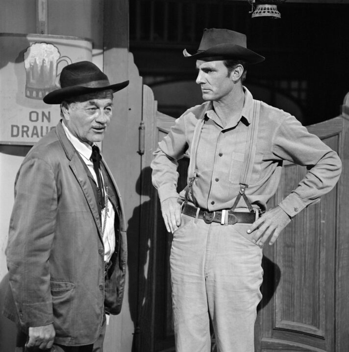 GUNSMOKE, (from left): Milburn Stone, Dennis Weaver, 'Tobe', (Season 9, ep. 904, aired October 19,1963), 1955-1975.