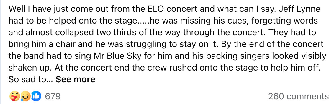 Jeff Lynne FB reaction