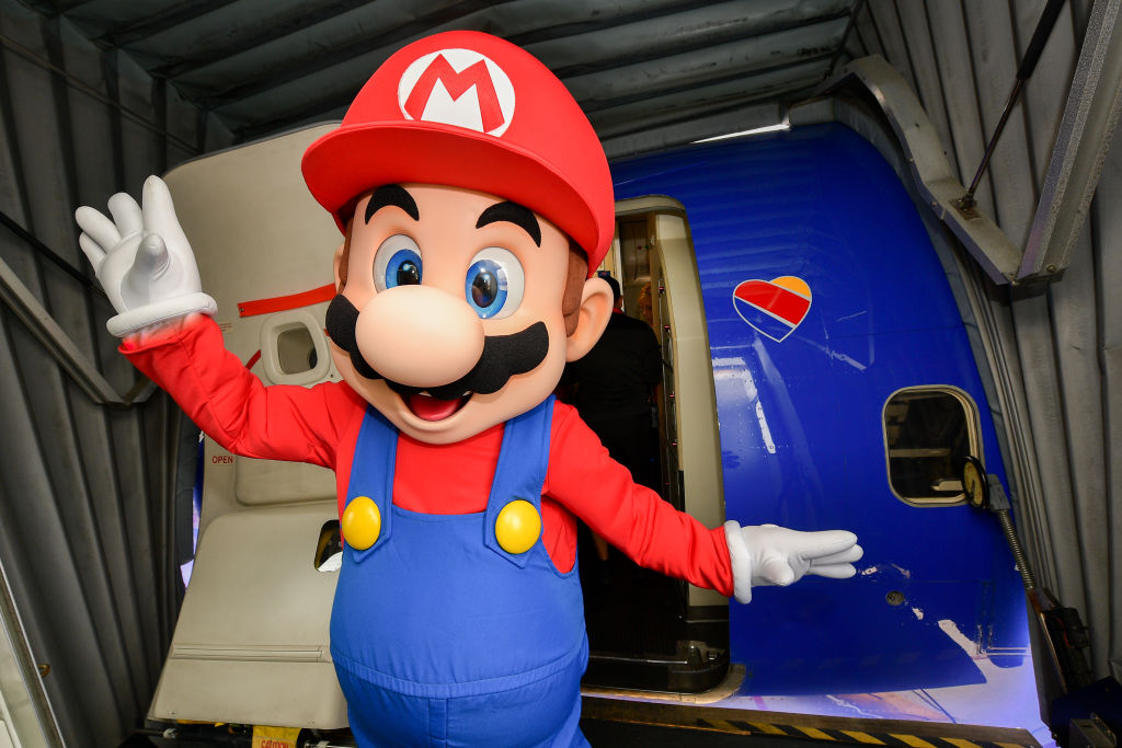 Mario poses for a photo for the Nintendo of America and Southwest Airlines Partnership at San Diego International Airport on July 17, 2019 in San Diego, California