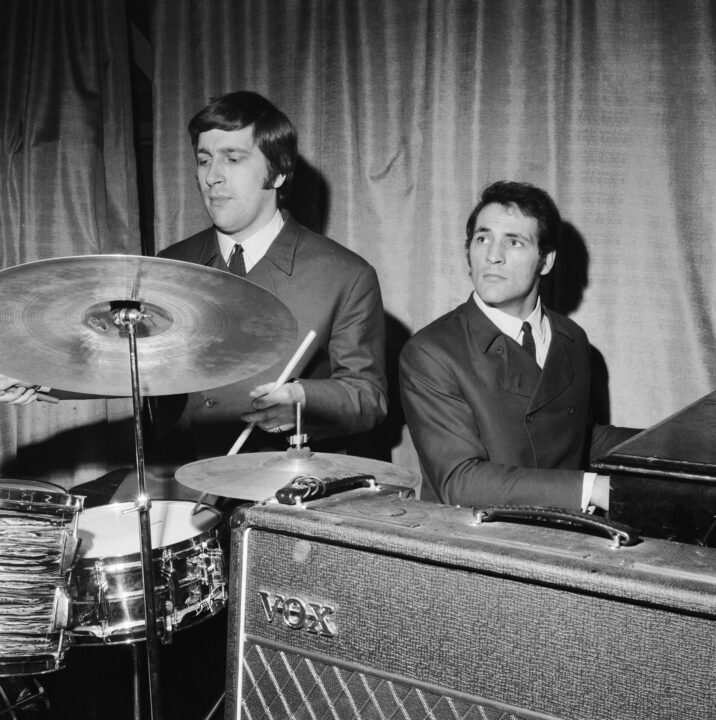 Drummer Graeme Edge and pianist Mike Pinder, of The Moody Blues pop group, sound-checking on stage, 12th February 1965.