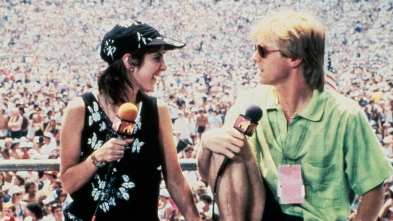 Martha Quinn, Alan Hunter, (MTV VJs) covering Live Aid, Philadelphia, PA, 1985