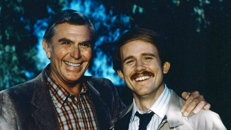 RETURN TO MAYBERRY, from left: Andy Griffith, Ron Howard, 1986,