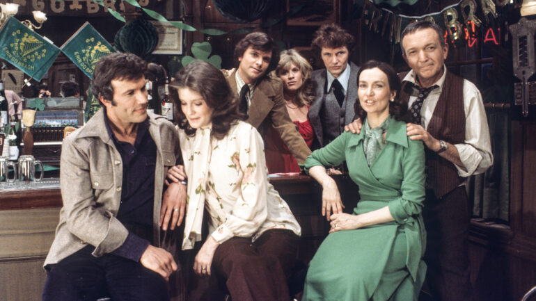 RYAN'S HOPE - Show Coverage - Shoot Date: March 4, 1977. L-R: MICHAEL LEVIN;KATE MULGREW;MALCOLM GROOME;ILENE KRISTEN;ANDREW ROBINSON;HELEN GALLAGHER;BERNARD BARROW
