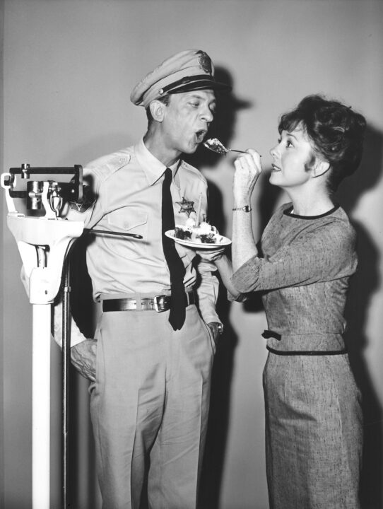 ANDY GRIFFITH SHOW, Don Knotts, Betty Lynn, in the Season 5 episode, 'Barney's Physical,' September 28, 1964.