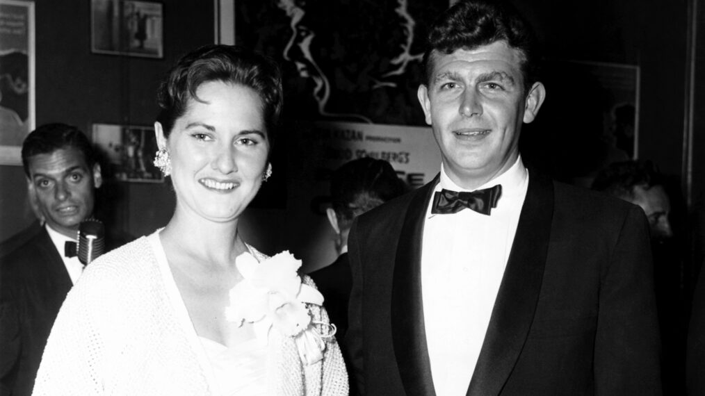 Andy Griffith, right, and his first wife, Barbara Griffith, at the New York premiere of A FACE IN THE CROWD, 1957