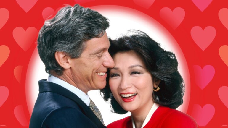 From left: Maury Povich, host of A CURRENT AFFAIR, and his wife, Connie Chung, host of SATURDAY NIGHT WITH CONNIE CHUNG (aka FACE TO FACE WITH CONNIE CHUNG) and anchor of CBS EVENING NEWS on Sundays, 1989.
