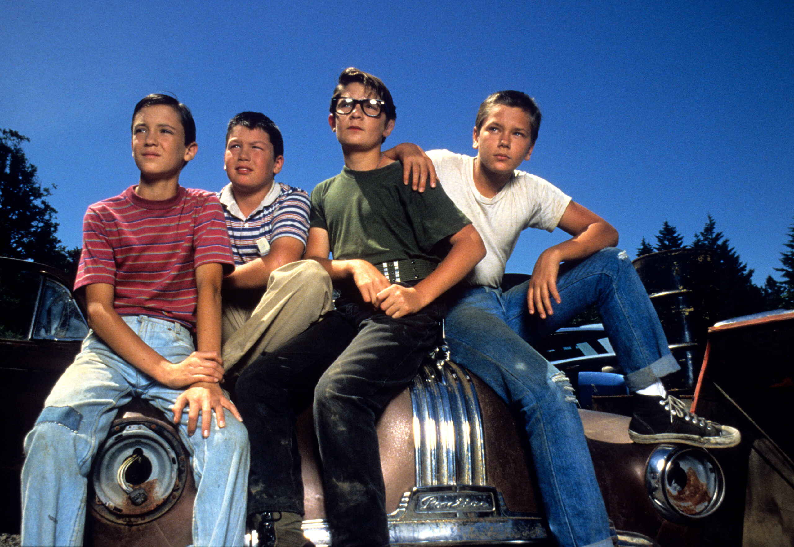 STAND BY ME, Wil Wheaton, Jerry O'Connell, Corey Feldman, River Phoenix, 1986.