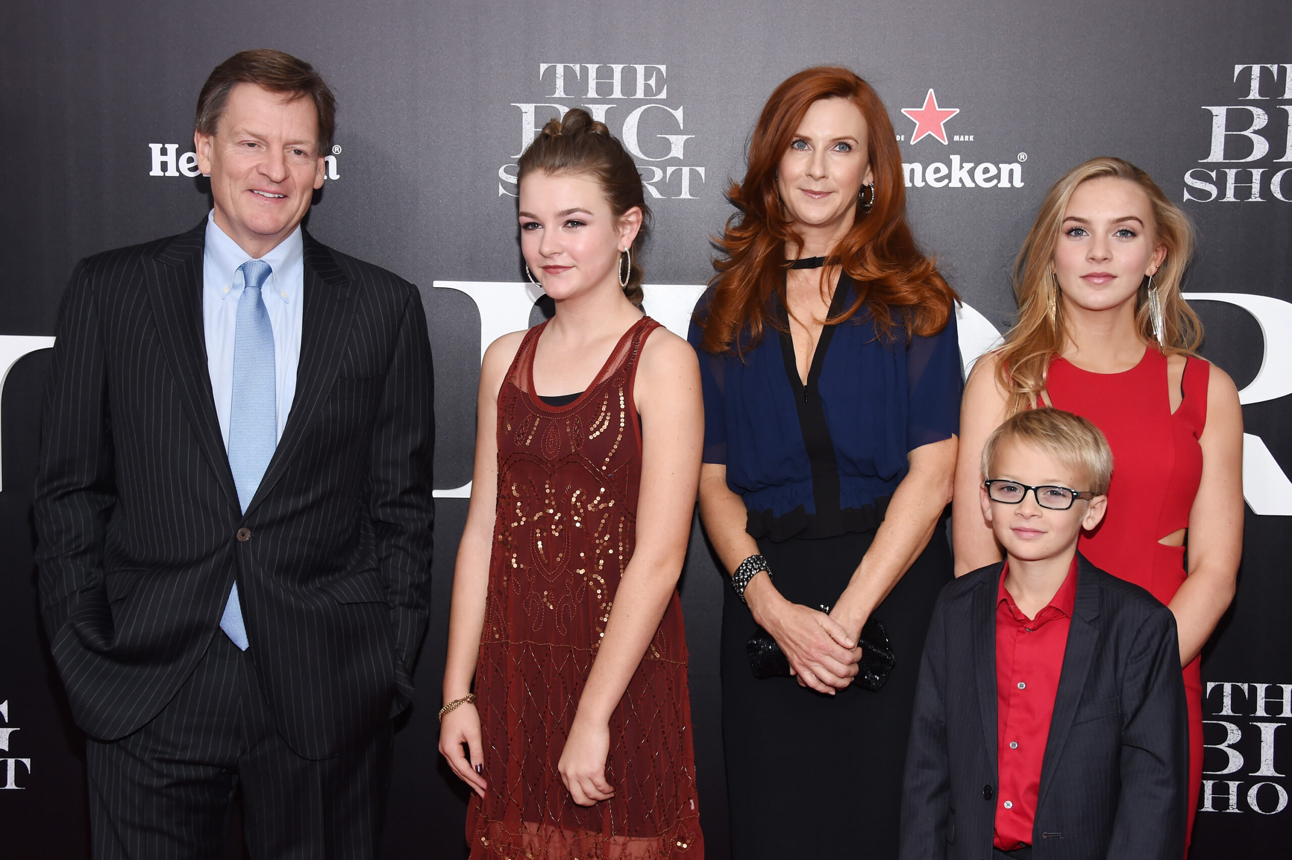 NEW YORK, NY - NOVEMBER 23: (L-R) Michael Lewis, Dixie Lewis, Tabitha Soren, Walker Jack Lewis, and Quinn Tallulah Lewis attend the premiere of "The Big Short" at Ziegfeld Theatre on November 23, 2015 in New York City.
