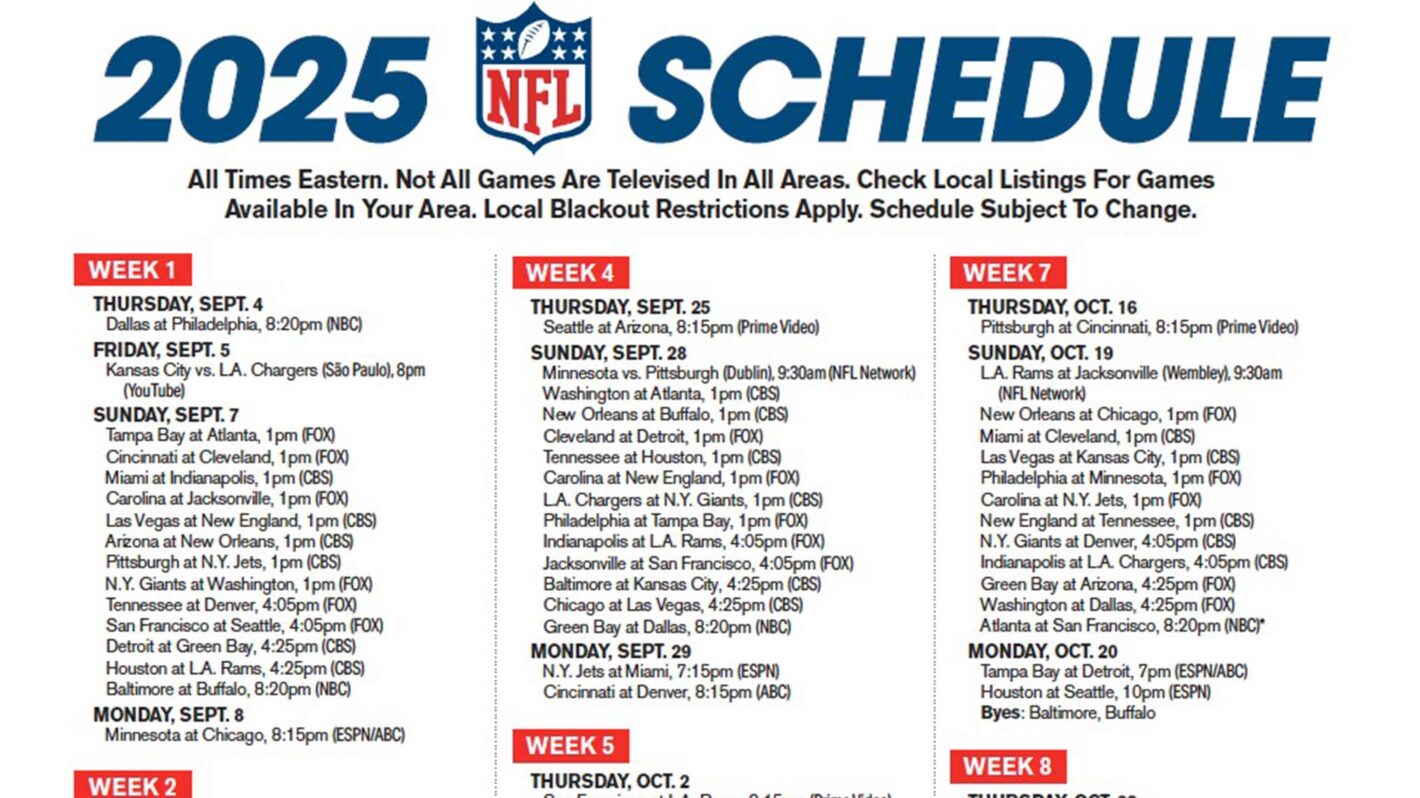 Get Your Free Printable NFL 2025 TV Schedule!