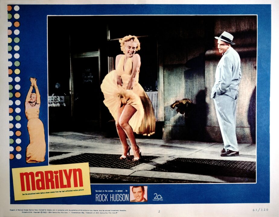 MARILYN, 1963 documentary, narrator Rock Hudson, inset (scene from THE SEVEN YEAR ITCH with Marilyn Monroe, Tom Ewell), TM & Copyright ©20th Century Fox Film Corp./courtesy Everett Collection