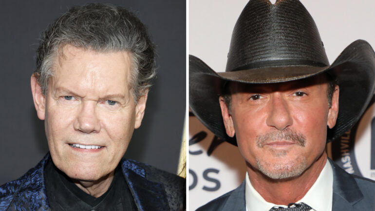 Randy Travis attends the 58th Academy Of Country Music Awards at The Ford Center at The Star on May 11, 2023 in Frisco, Texas; Tim McGraw attends the NSAI 2023 Nashville Songwriter Awards at Ryman Auditorium on September 26, 2023 in Nashville, Tennessee.