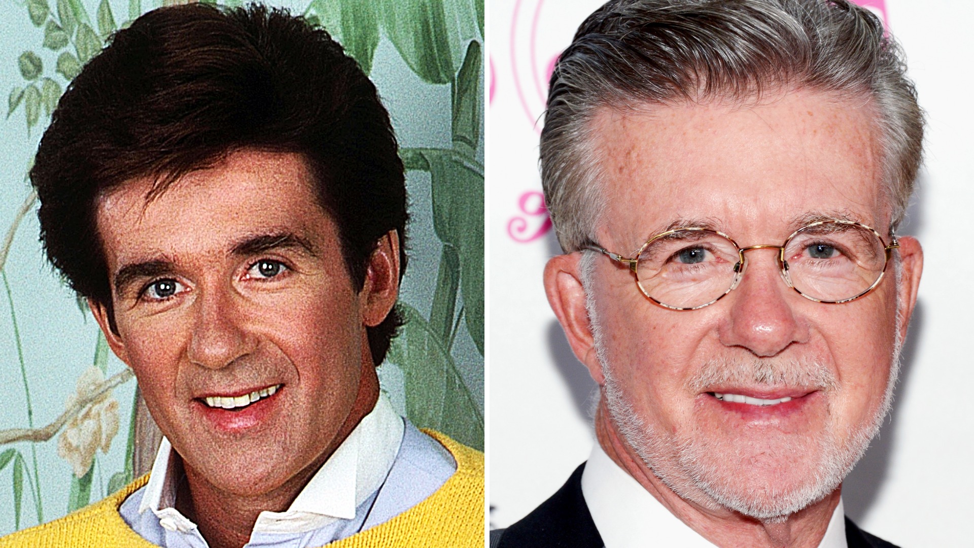Split image of Alan Thicke from Growing Pains and in 2016
