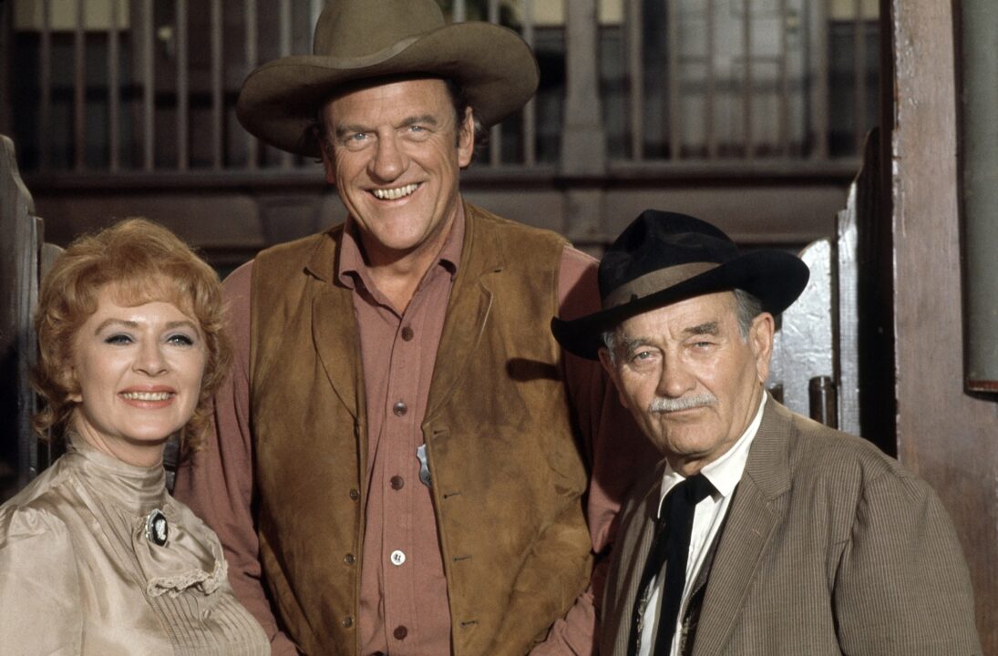 GUNSMOKE, from left: Amanda Blake, James Arness, Milburn Stone, (September 29, 1973), 1955-1975