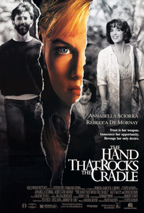 THE HAND THAT ROCKS THE CRADLE, from left: Matt McCoy, Rebecca DeMornay, Madeline Zima, Annabella Sciorra, 1992