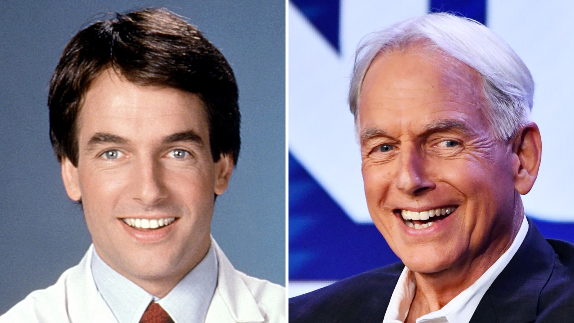 Mark Harmon on St Elsewhere and in 2025 split image
