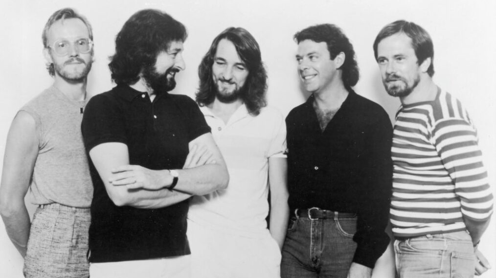 Promotional portrait of the rock band Supertramp, circa 1981. L-R: John Helliwell, Rick Davies, Roger Hodgson, Bob Siebenberg and Dougie Thomson