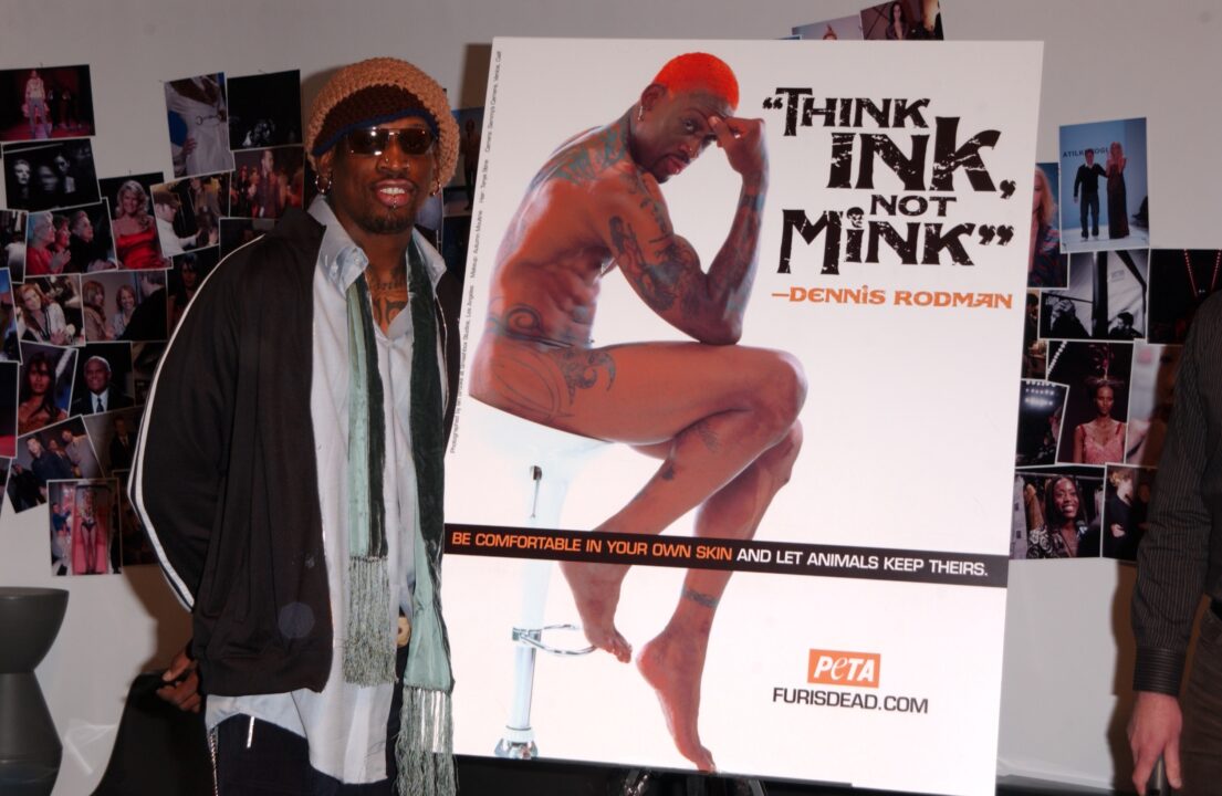 Dennis Rodman unveils PETA Ad campaign during Fashion Week. Rodman is the first man and sports star to pose for the "Rather Go Naked than Wear Fur" series. 
