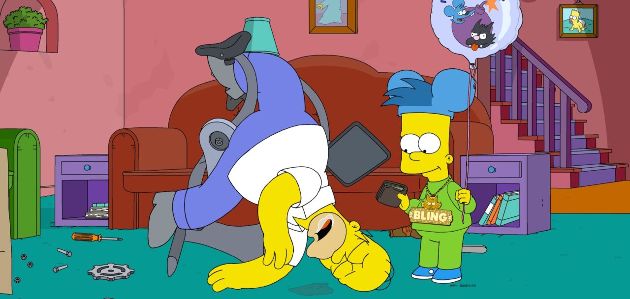 THE SIMPSONS, from left: Homer Simpson (voice: Dan Castellaneta), Bart Simpson (voice: Nancy Cartwright), ‘One Angry Lisa', (Season 33, ep. 3319, aired Oct. 2, 2022). photo: ©Fox / Courtesy Everett Collection