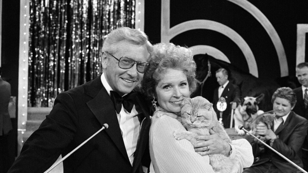 June 10, 1973 Allen Ludden and Betty White with Morris the Cat on the PATSY AWARDS, on KNXT (now KCBS). #45061_4_28