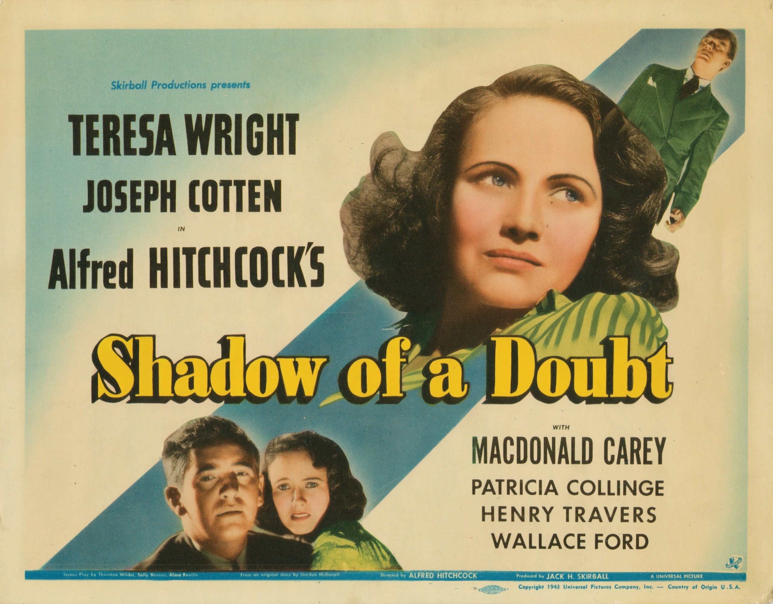 SHADOW OF A DOUBT, bottom from left: Macdonald Carey, Teresa Wright; top from left: Teresa Wright, Joseph Cotten, 1943
