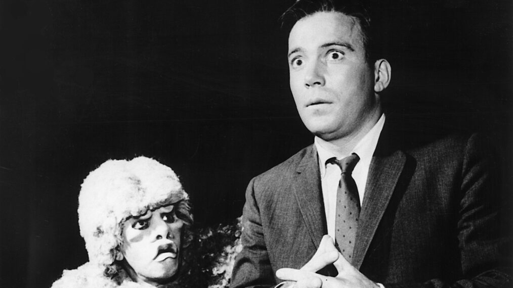 TWILIGHT ZONE, Nick Cravat (as The Gremlin), William Shatner, in the ep: 'Nightmare At 20,000 Feet,' 10/11/63. Season 5