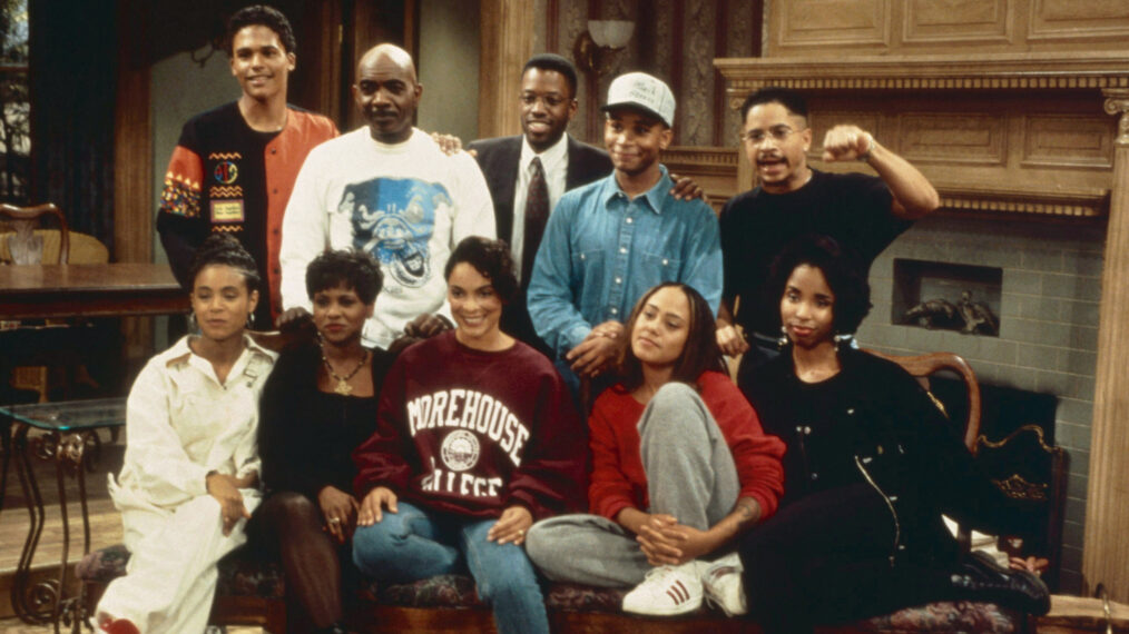 A DIFFERENT WORLD, front from left: Jada Pinkett-Smith, Karen Malina White, Jasmine Guy, Cree Summer, Ajai Sanders, rear from left: Bumper Robinson, Lou Myers, Kadeem Hardison, Patrick Malone, Darryl M. Bell, 'Occupational Hazards,' (season 6, episode 12, aired December 3, 1992), 1987-1993